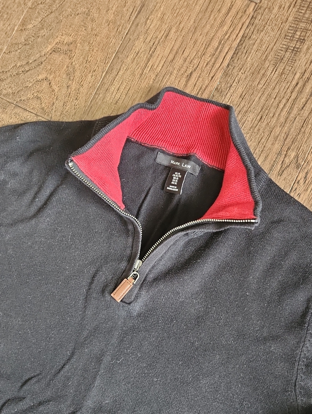 Mark Law Men's Black Half-Zip Sweater with Red Contrast Collar
